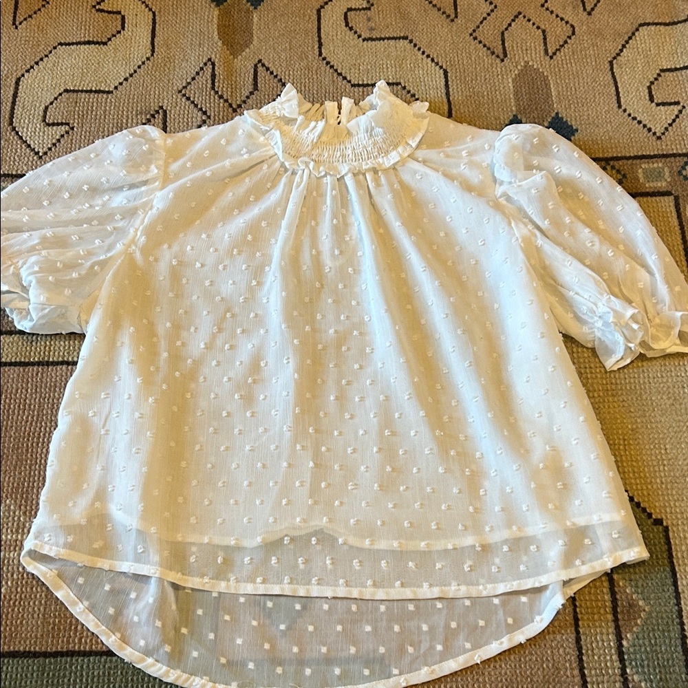 White Ruffled Swiss Dot Cropped Top